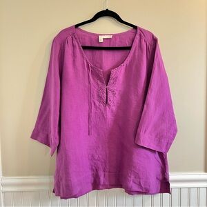 Eileen Fisher Handkerchief 100% Irish Linen Top w/ Beads XL *Flaw